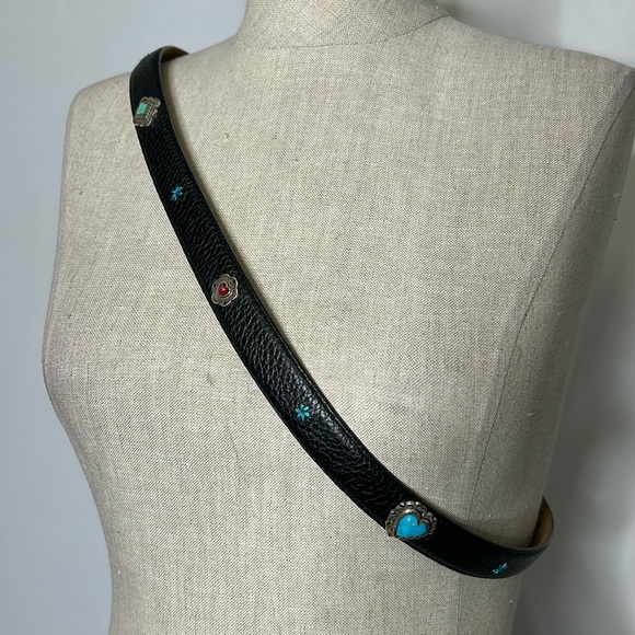 Brighton Black Leather Belt with Silver and Turquoise Accents - Picture 3 of 5